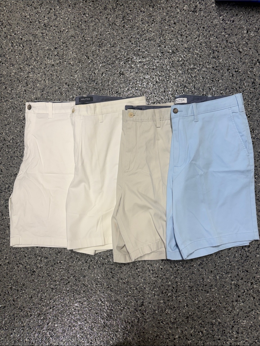 Nautica Men’s Flat Front Chino Shorts — White, Cream, Tan, Light Blue